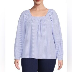 Blue Striped Women's Square Neck Top